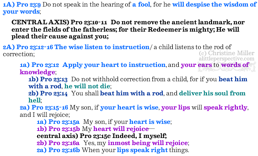 Pro 23:9-16 chiasm | christine's bible study at alittleperspective.com