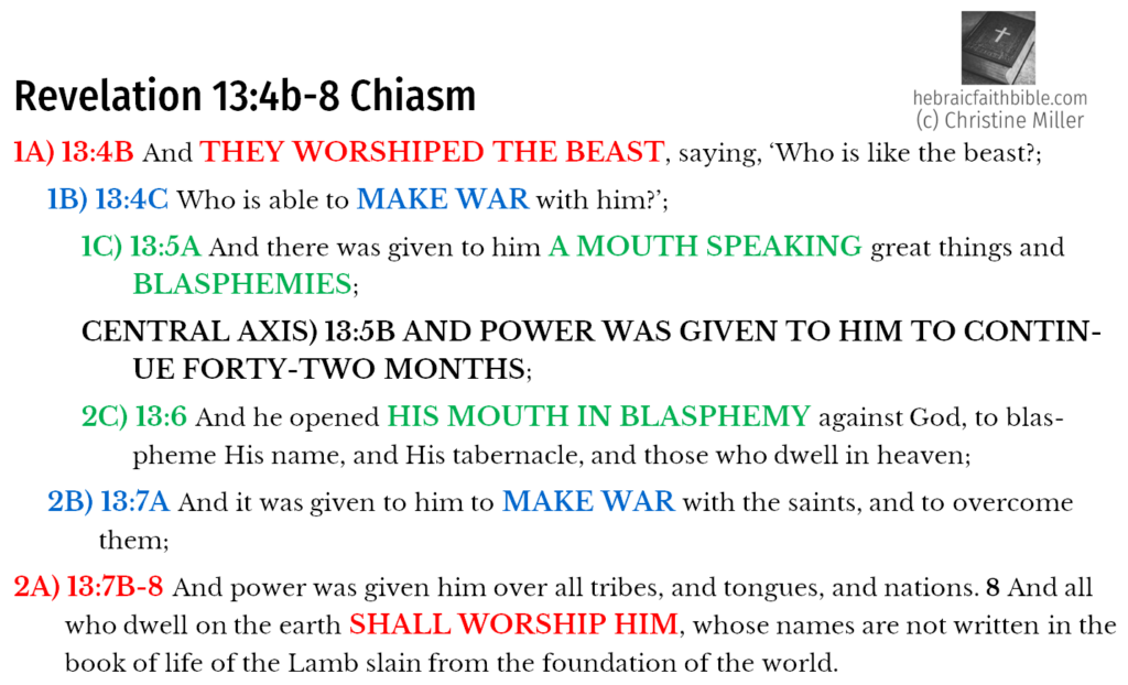 Rev 13:4b-8 Chiastic Structure | hebraicfaithbible.com